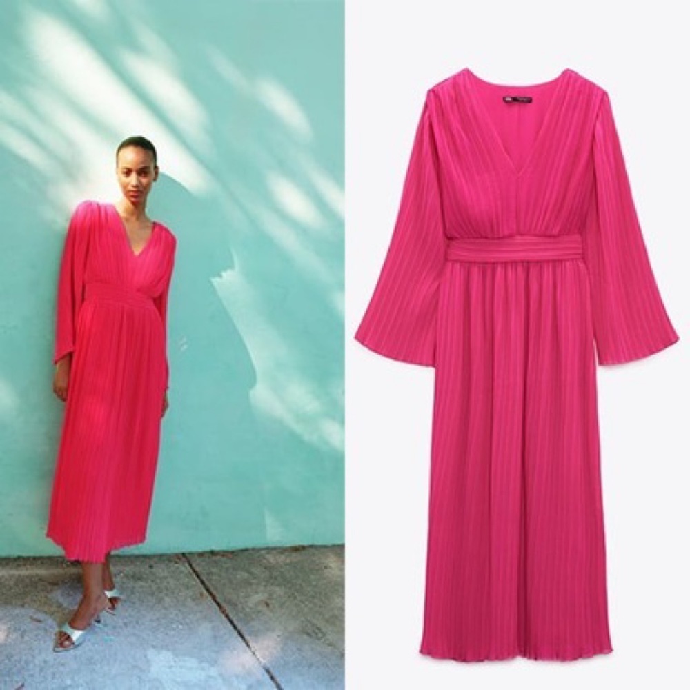 Zara Barbie pink pleated dress